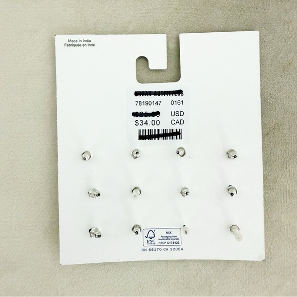 NWT Urban Outfitters 6 Pairs Silver Mismatched Stud Earrings - Picture 2 of 3